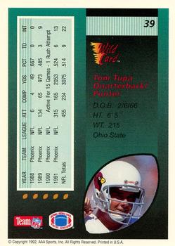 1992 Wild Card - 20 Stripe #39 Tom Tupa Back