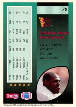 1992 Wild Card - 20 Stripe #78 Christian Okoye Back