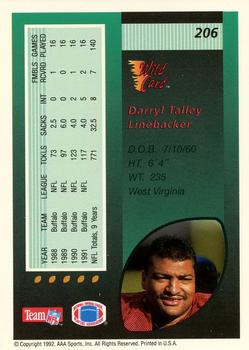 1992 Wild Card - 20 Stripe #206 Darryl Talley Back