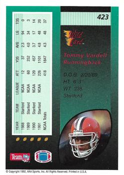 1992 Wild Card - 20 Stripe #423 Tommy Vardell Back