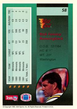 1992 Wild Card - 5 Stripe #58 Rick Fenney Back