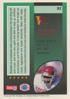 1992 Wild Card - 50 Stripe #93 Joe Bowden Back