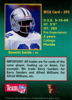 1992 Wild Card WLAF - Surprise Cards #SP3 Emmitt Smith Back