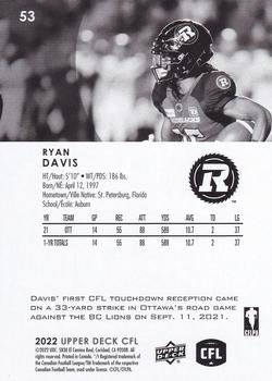 2022 Upper Deck CFL #53 Ryan Davis Back