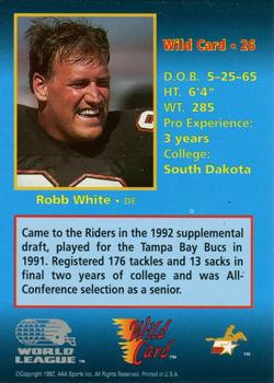 1992 Wild Card WLAF #26 Robb White Back