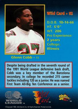 1992 Wild Card WLAF #92 Glenn Cobb Back