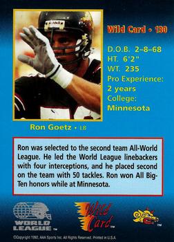 1992 Wild Card WLAF #130 Ron Goetz Back