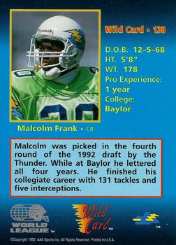 1992 Wild Card WLAF #138 Malcolm Frank Back