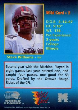1992 Wild Card WLAF - 10 Stripe #3 Steve Williams Back