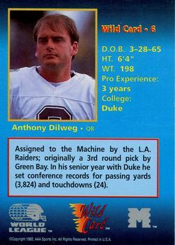 1992 Wild Card WLAF - 10 Stripe #6 Anthony Dilweg Back