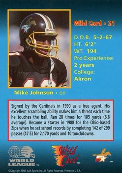 1992 Wild Card WLAF - 10 Stripe #21 Mike Johnson Back