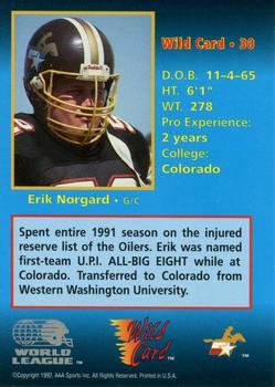1992 Wild Card WLAF - 10 Stripe #30 Erik Norgard Back