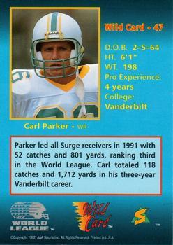 1992 Wild Card WLAF - 10 Stripe #47 Carl Parker Back