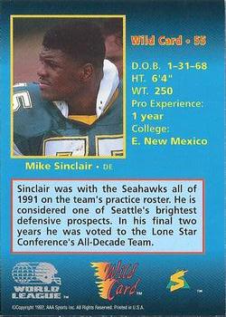 1992 Wild Card WLAF - 10 Stripe #55 Michael Sinclair Back