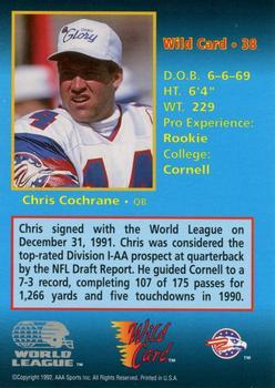 1992 Wild Card WLAF - 100 Stripe #38 Chris Cochrane Back