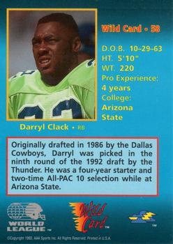 1992 Wild Card WLAF - 100 Stripe #58 Darryl Clack Back