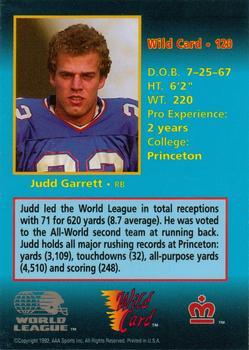 1992 Wild Card WLAF - 100 Stripe #120 Judd Garrett Back