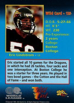 1992 Wild Card WLAF - 100 Stripe #129 Eric Lindstrom Back