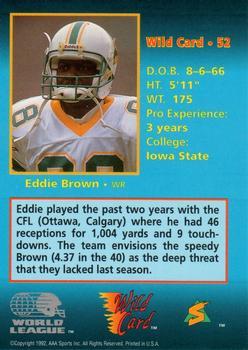 1992 Wild Card WLAF - 1000 Stripe #52 Eddie Brown Back