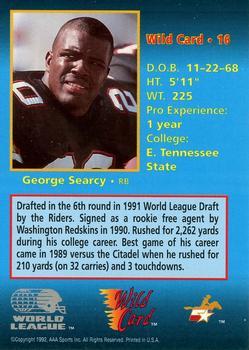 1992 Wild Card WLAF - 20 Stripe #16 George Searcy Back