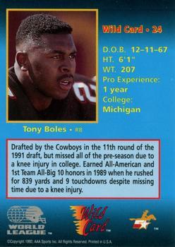 1992 Wild Card WLAF - 20 Stripe #24 Tony Boles Back