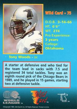 1992 Wild Card WLAF - 20 Stripe #75 Tony Woods Back