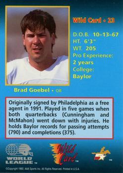 1992 Wild Card WLAF - 5 Stripe #23 Brad Goebel Back