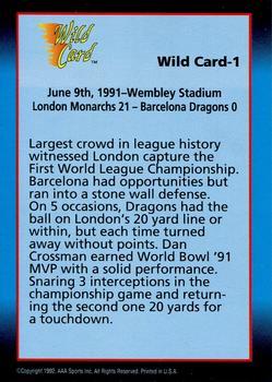 1992 Wild Card WLAF - 50 Stripe #1 World Bowl Champs Back