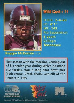1992 Wild Card WLAF - 50 Stripe #11 Reggie McKenzie Back
