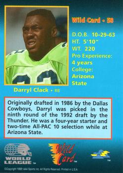 1992 Wild Card WLAF - 50 Stripe #58 Darryl Clack Back