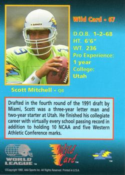1992 Wild Card WLAF - 50 Stripe #67 Scott Mitchell Back