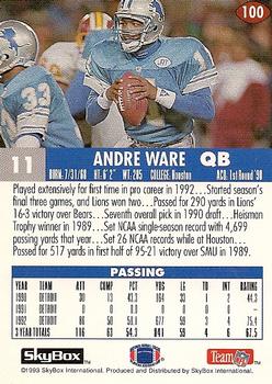 1993 SkyBox Impact #100 Andre Ware Back