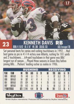 1993 SkyBox Impact #17 Kenneth Davis Back
