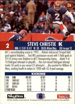 1993 SkyBox Impact #26 Steve Christie Back
