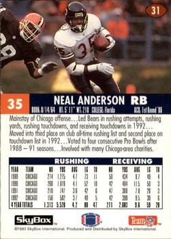 1993 SkyBox Impact #31 Neal Anderson Back
