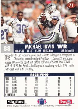1993 SkyBox Impact #71 Michael Irvin Back