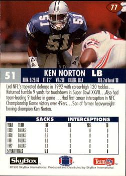 1993 SkyBox Impact #77 Ken Norton Back