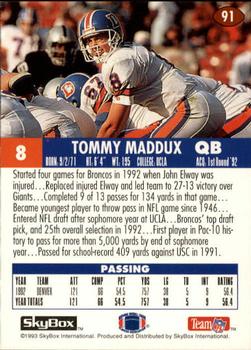 1993 SkyBox Impact #91 Tommy Maddox Back