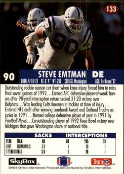 1993 SkyBox Impact #133 Steve Emtman Back