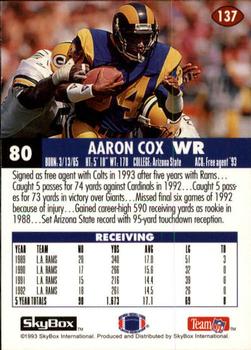 1993 SkyBox Impact #137 Aaron Cox Back