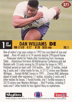 1993 SkyBox Impact #371 Dan Williams Back