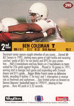 1993 SkyBox Impact #390 Ben Coleman Back