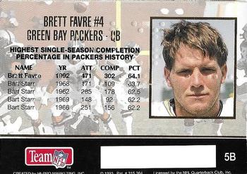 1993 Action Packed - Quarterback Club Braille #5B Brett Favre Back