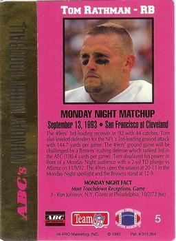 1993 Action Packed Monday Night Football #5 Tom Rathman Back