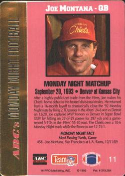 1993 Action Packed Monday Night Football #11 Joe Montana Back