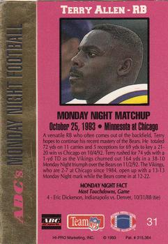 1993 Action Packed Monday Night Football #31 Terry Allen Back