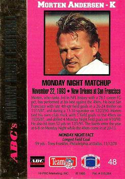 1993 Action Packed Monday Night Football #48 Morten Andersen Back