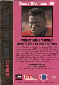 1993 Action Packed Monday Night Football #50 Ricky Watters Back