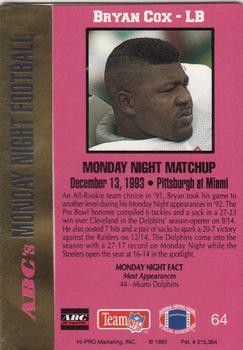 1993 Action Packed Monday Night Football #64 Bryan Cox Back