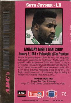 1993 Action Packed Monday Night Football #76 Seth Joyner Back